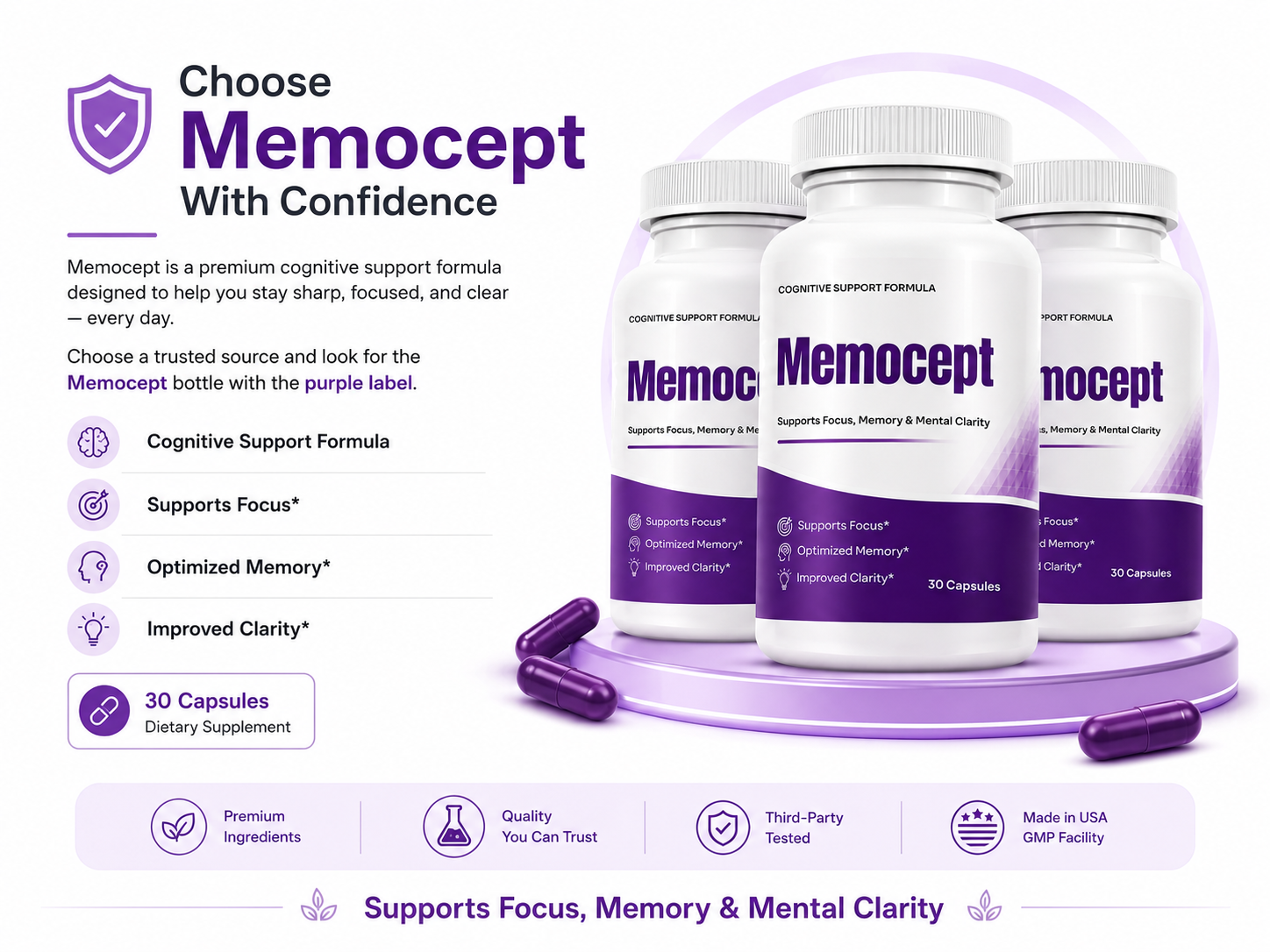 Memocept premium ingredients and cognitive support formula